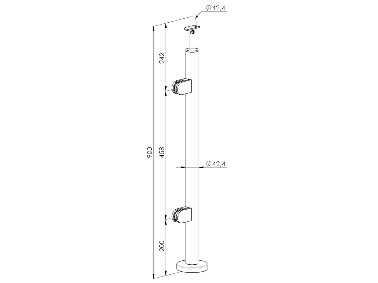 Stainless steel pole, VK-straight, left AISI304, D