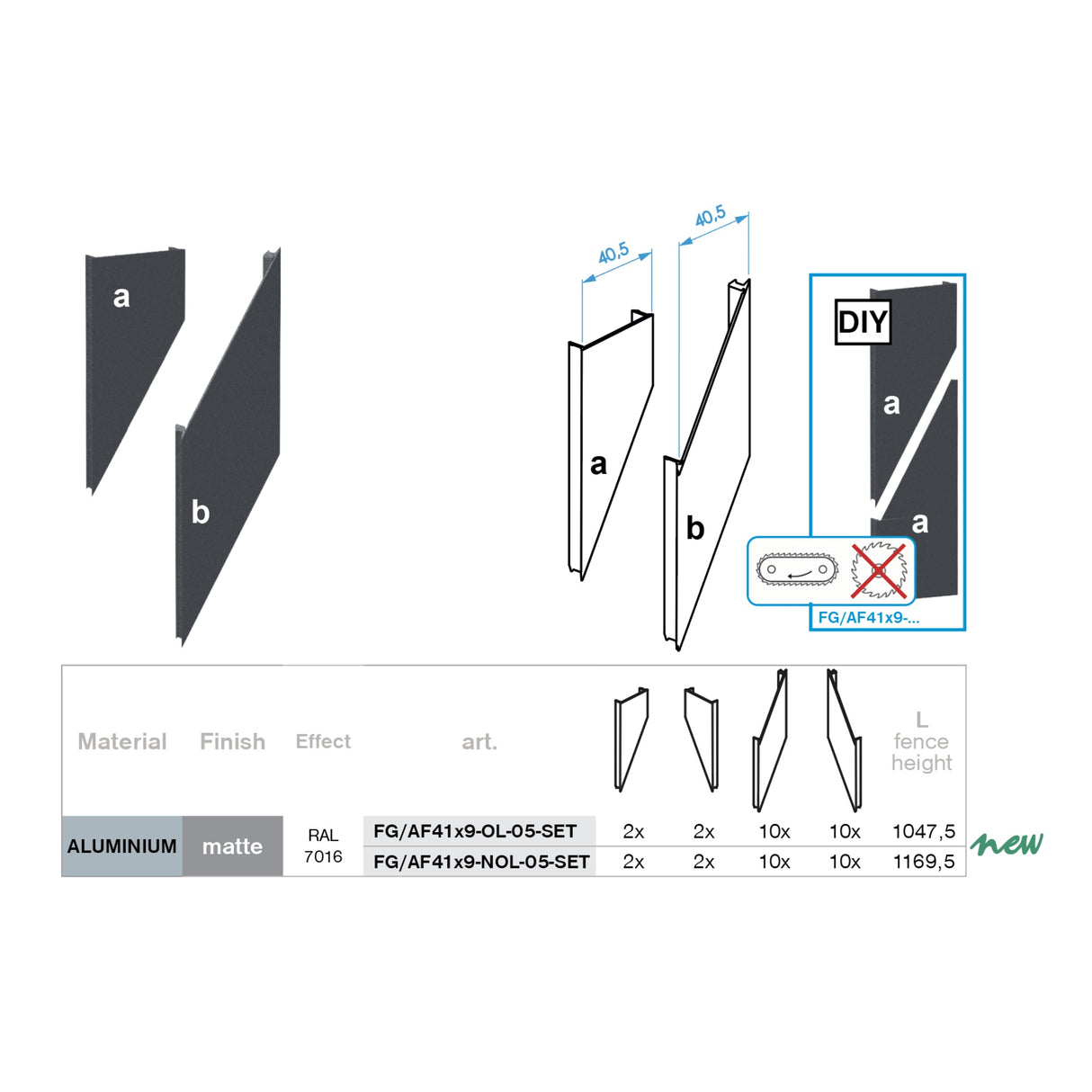 Click-Lock Distanz-Abdeckleiste für U40-Adapter, 41x09-36mm - Anthrazit R7016, schräg mit 5 mm Spalt - SET