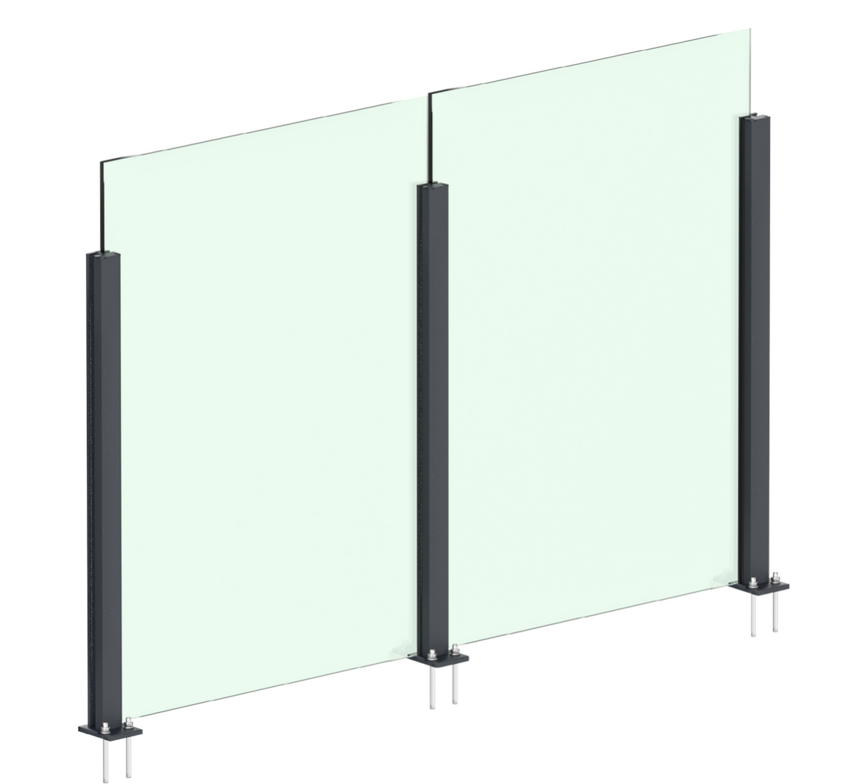 Aluminium Post Set 56×60 - 1m, Top Mounting with Covers, Intermediate - Anthracite RAL 7016