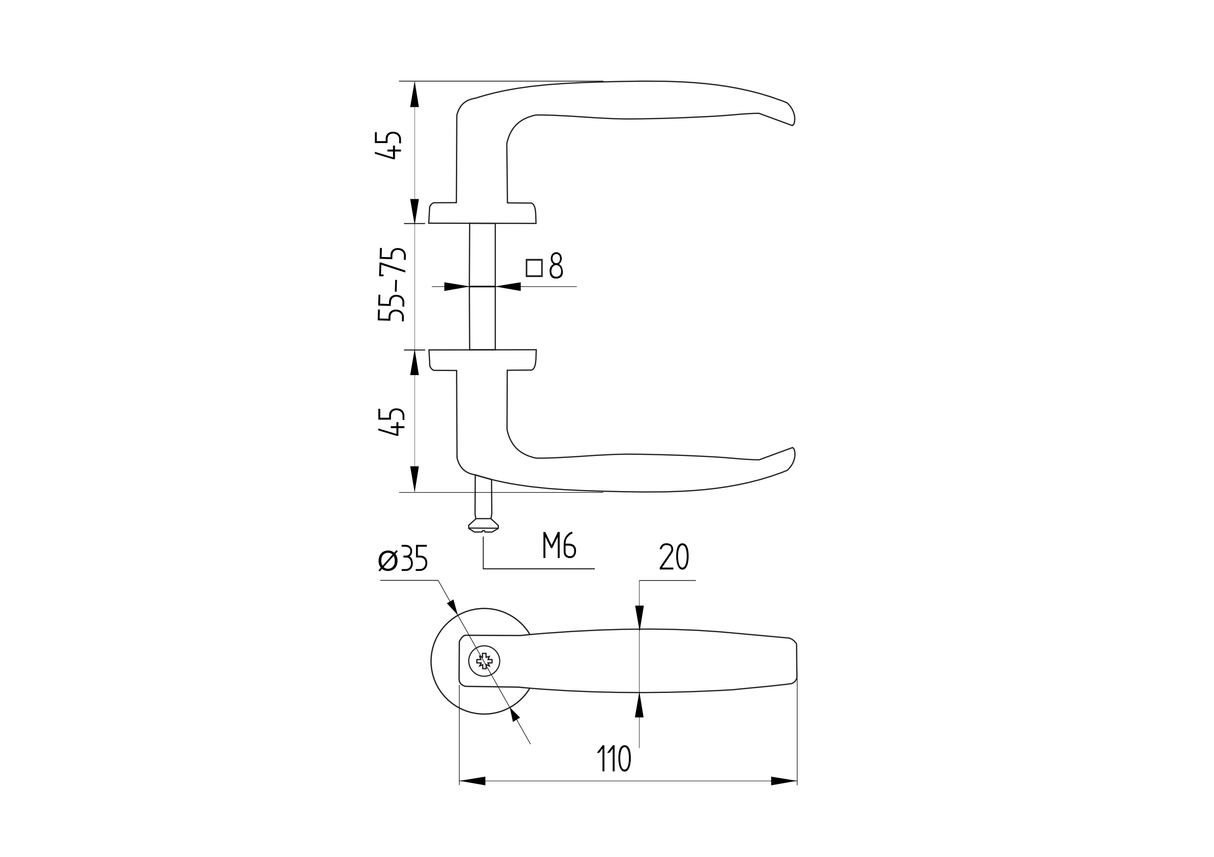 AL door handle, black L110, b20mm