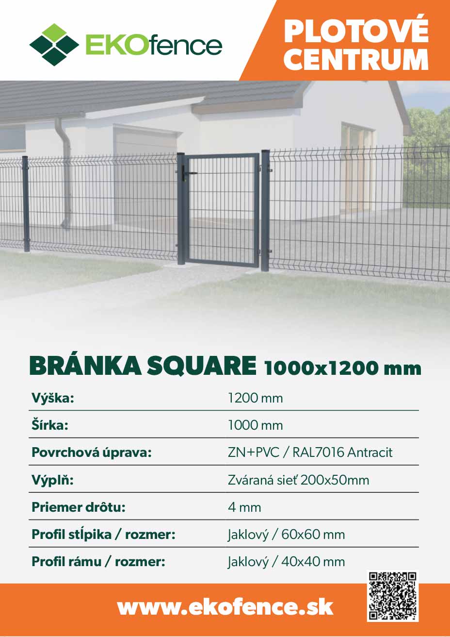 Bránka 1kr. SQUARE ZnPVC 1000x1200mm antracit