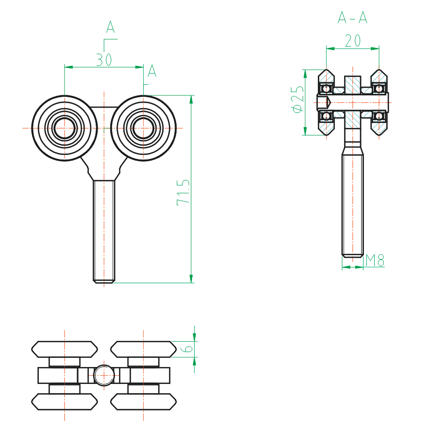 Gate roller track Zn, profile 33x34mm