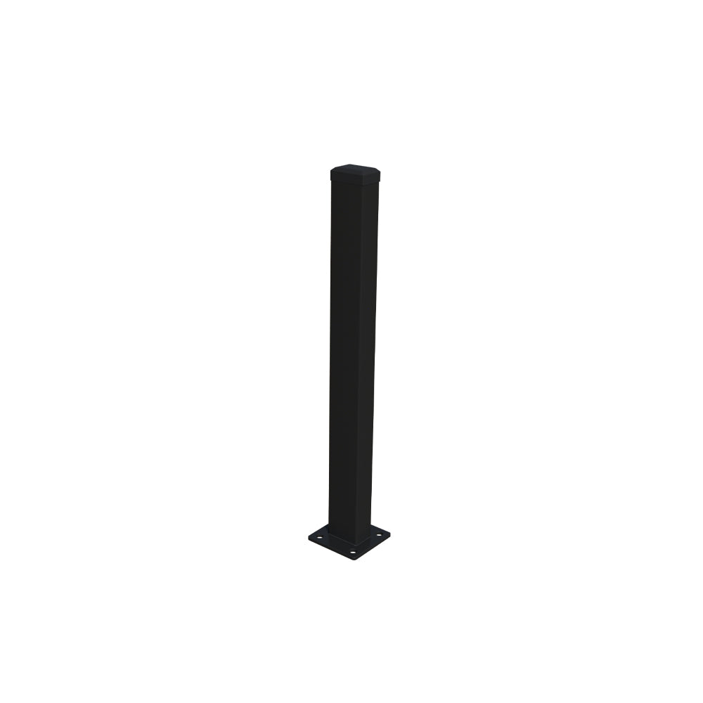 Verzinkter Pfosten 60x40 mm mit Fußplatte und PVC-Kappe, 1400 mm - Schwarz RAL 9005