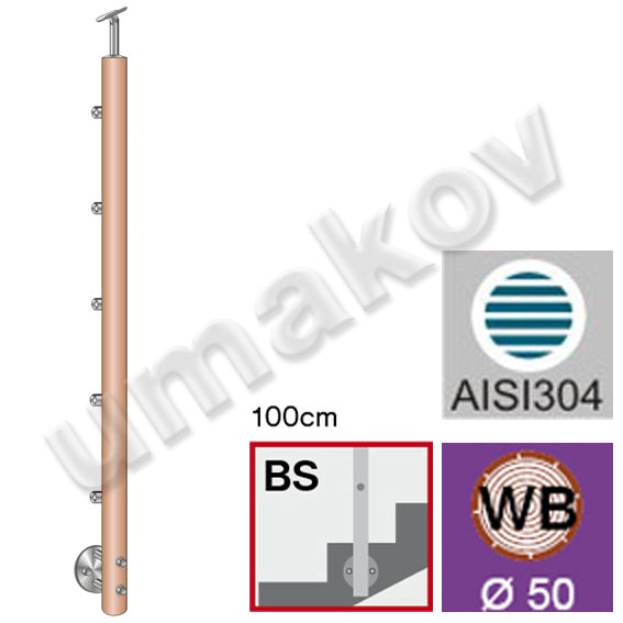 Beech pole BUK (BEECH) D50mm, 5xd12mm, H1000