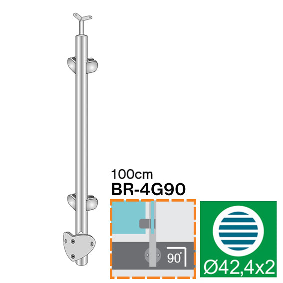 Post for side mounting - corner AISI304, D42,4/4xm