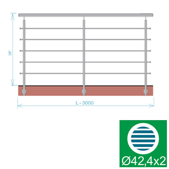 Stainless railing, AISI304, 3000x1000mm, BR