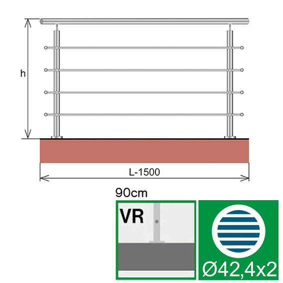 Stainless railing, AISI304, 1500x900mm