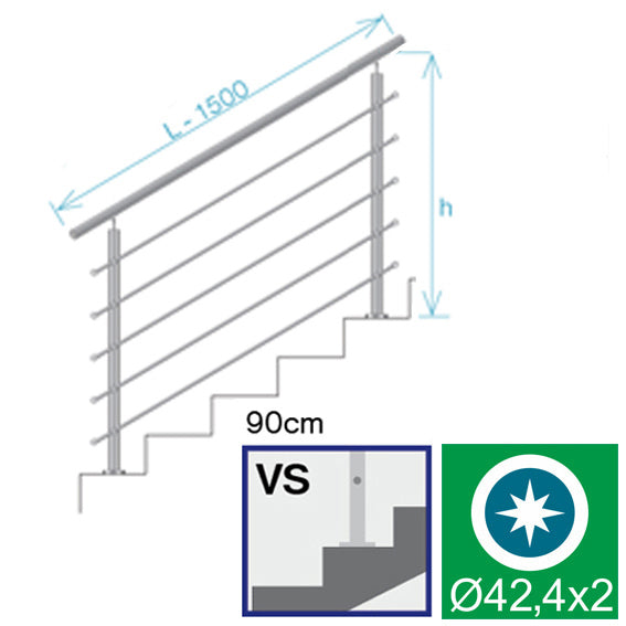 Railing AISI304-polished, VR STAIRS AISI304, D42,4