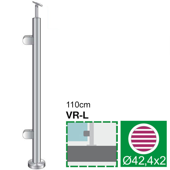 Stainless steel pole, VK-straight AISI316, D42,4/2