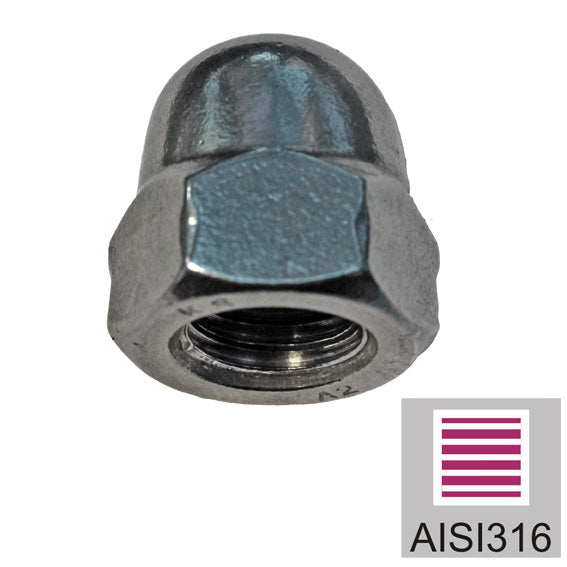Domed cup nut, stainless steel, AISI316, M10