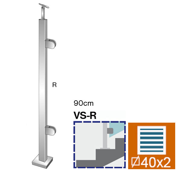 Stainless steel pole, right AISI304, 40x40x2/2xmod
