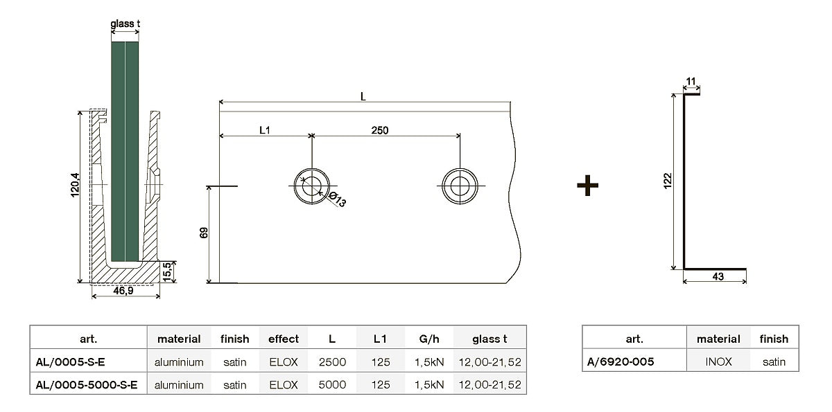 Side anchoring, 122/43/2500mm