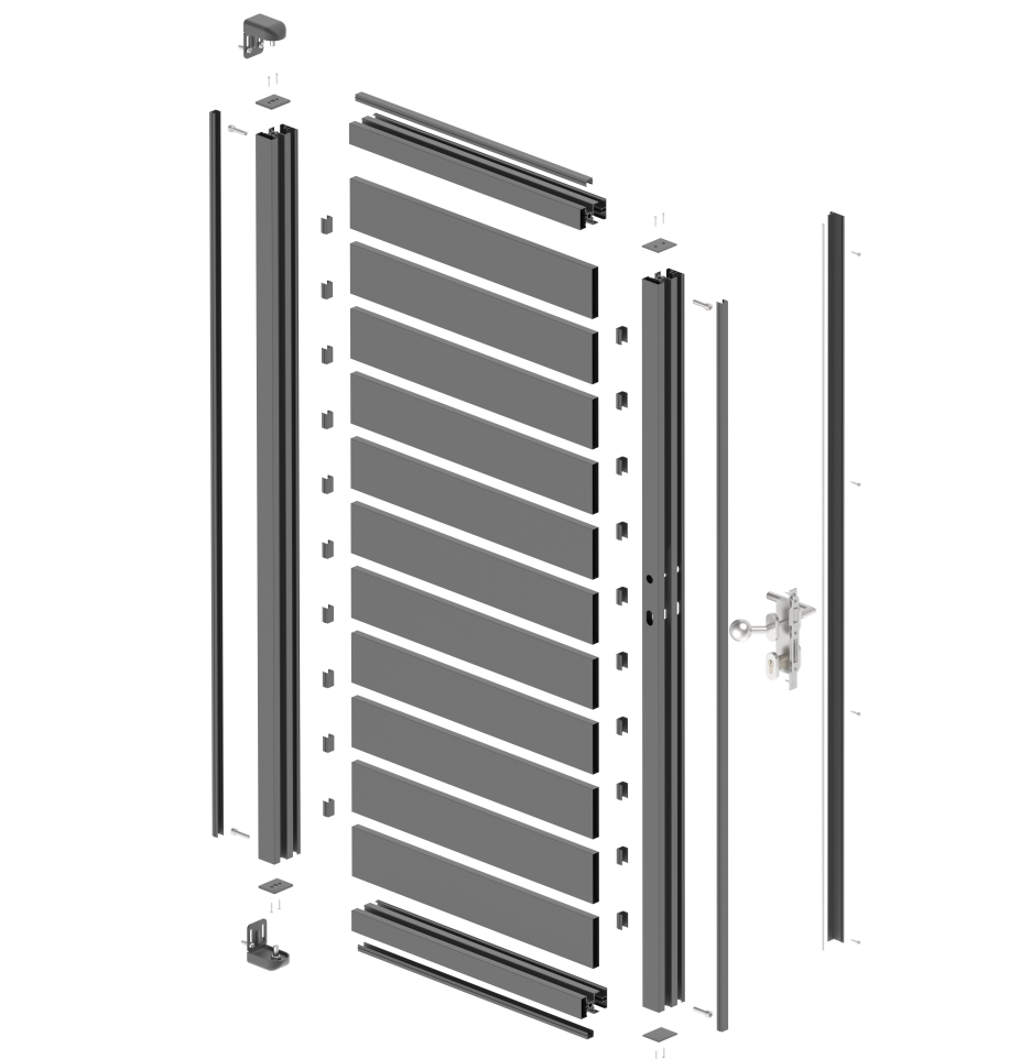 Single-wing aluminium gate 1.025x1.85m with 20x100 R7016 filling - set