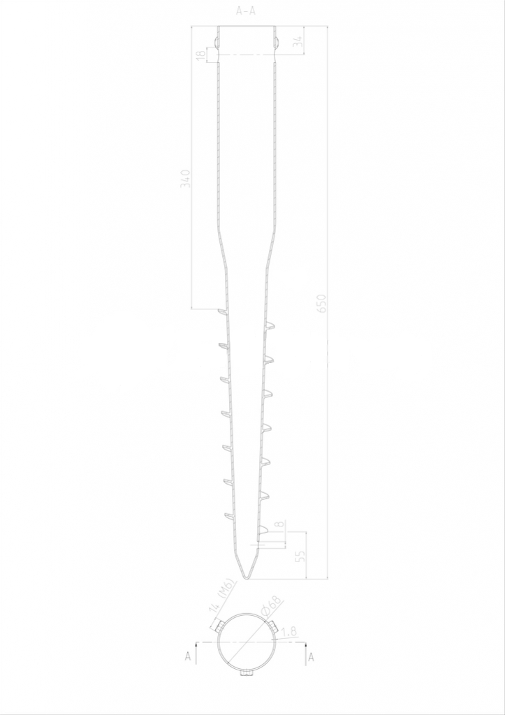 Ground screw Zn 68x1,8x650mm, 3xM8