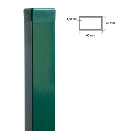 Poteau galvanisé 60x40mm avec capuchon PVC, 1800mm - Vert RAL 6005