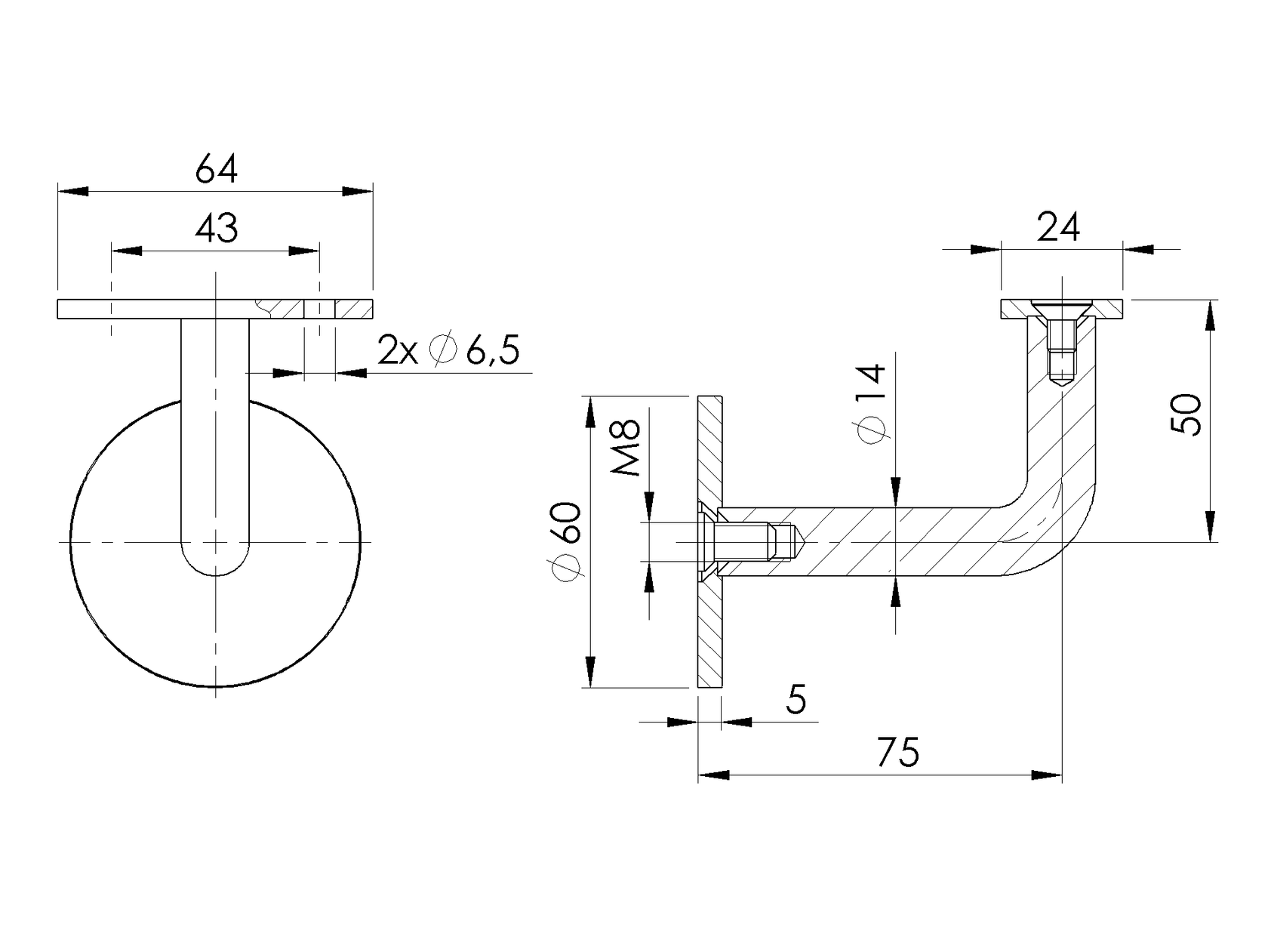 Wall handrail bracket
