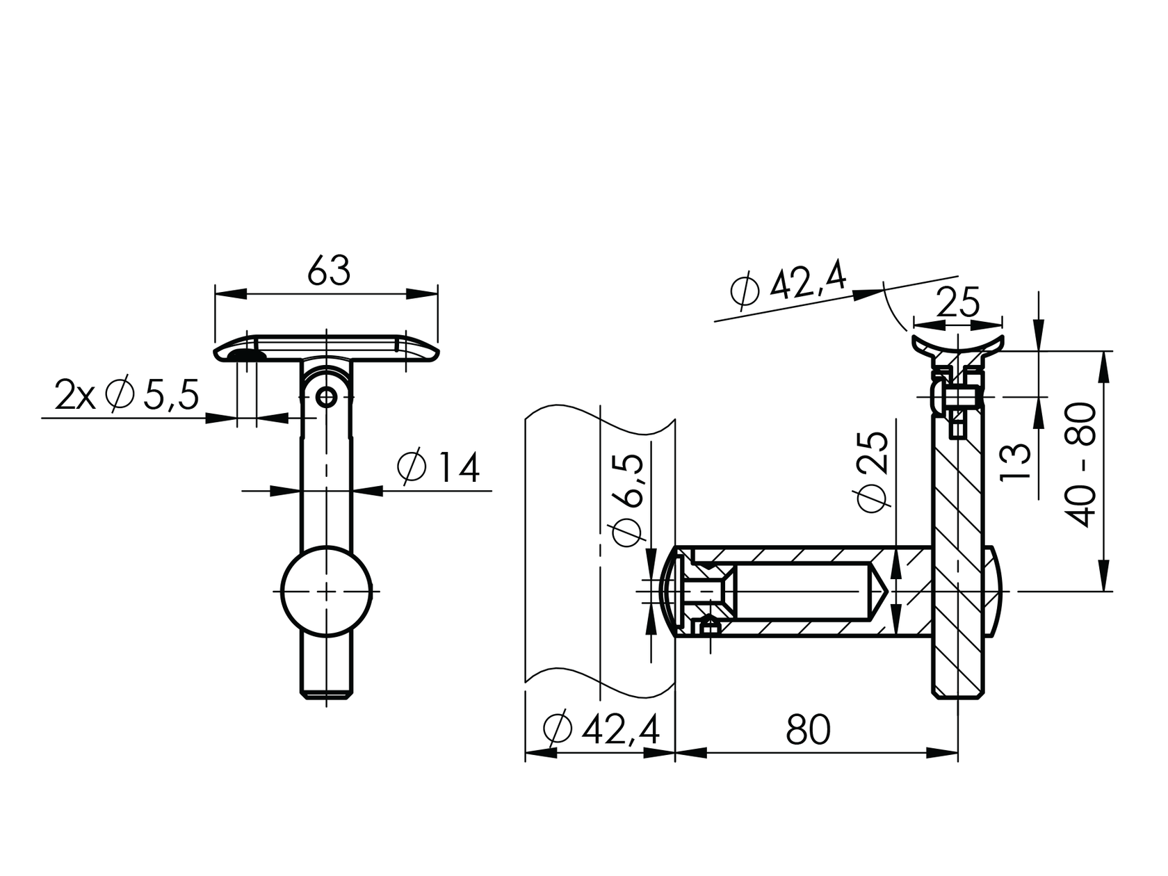 Off-axis handrail bracket