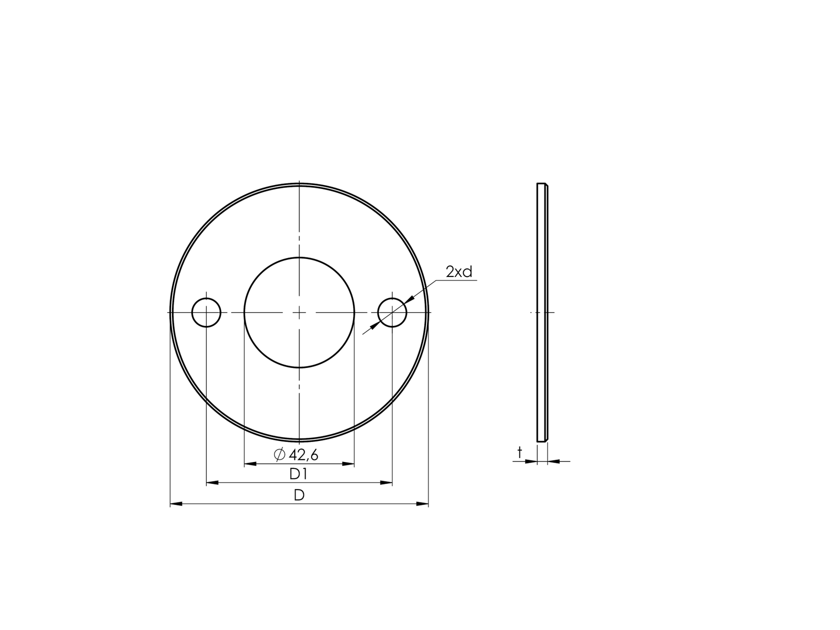 Welding blind plate AISI304, D85/42,4mm, 2xd9, t4