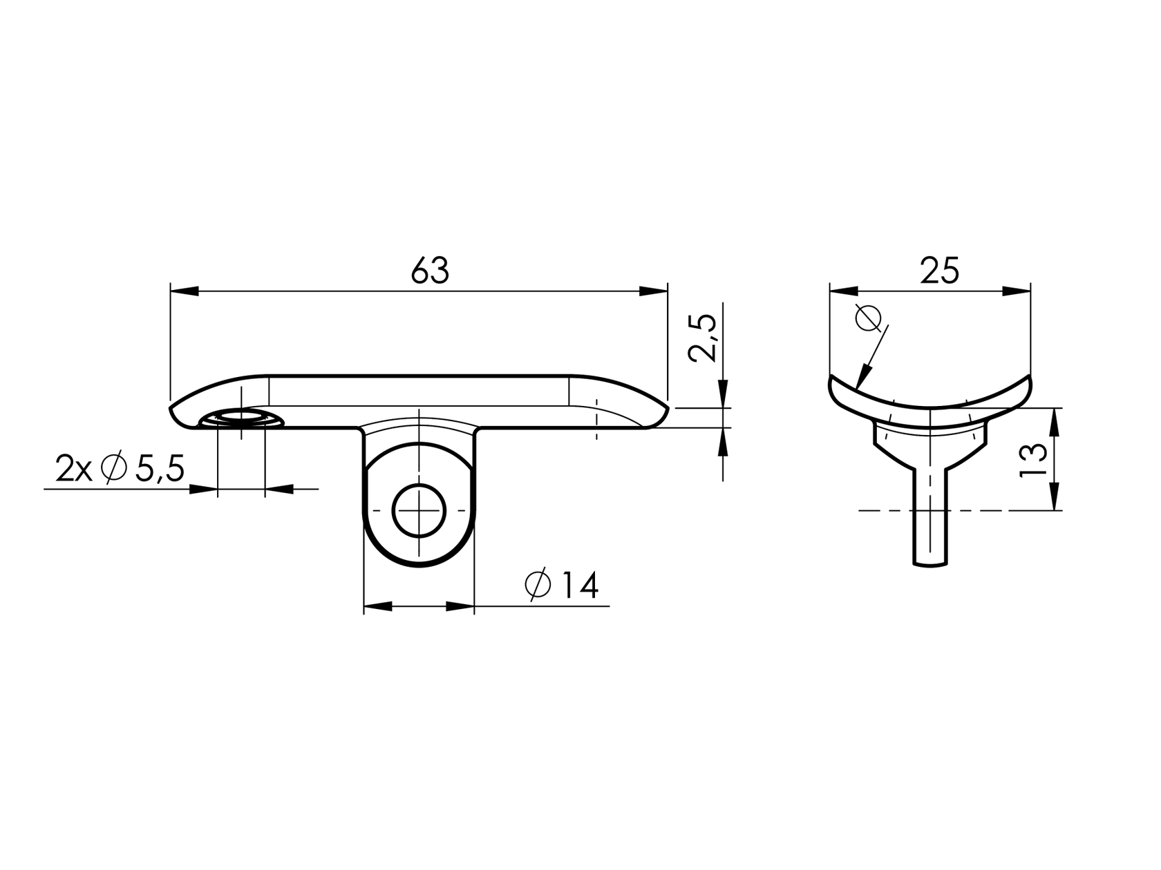 Handrail saddle for inox railing AISI304, D33,7x2/