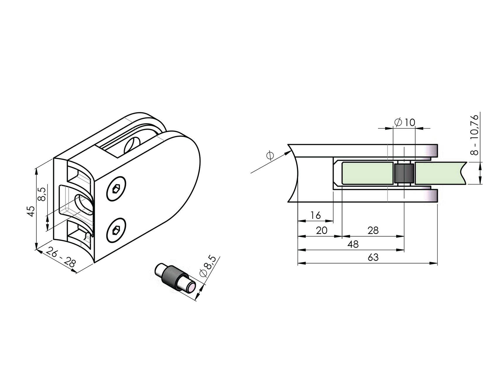 Glass clamp - set