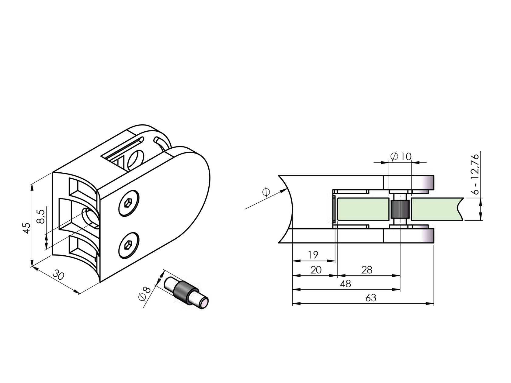 Glass clamp - set