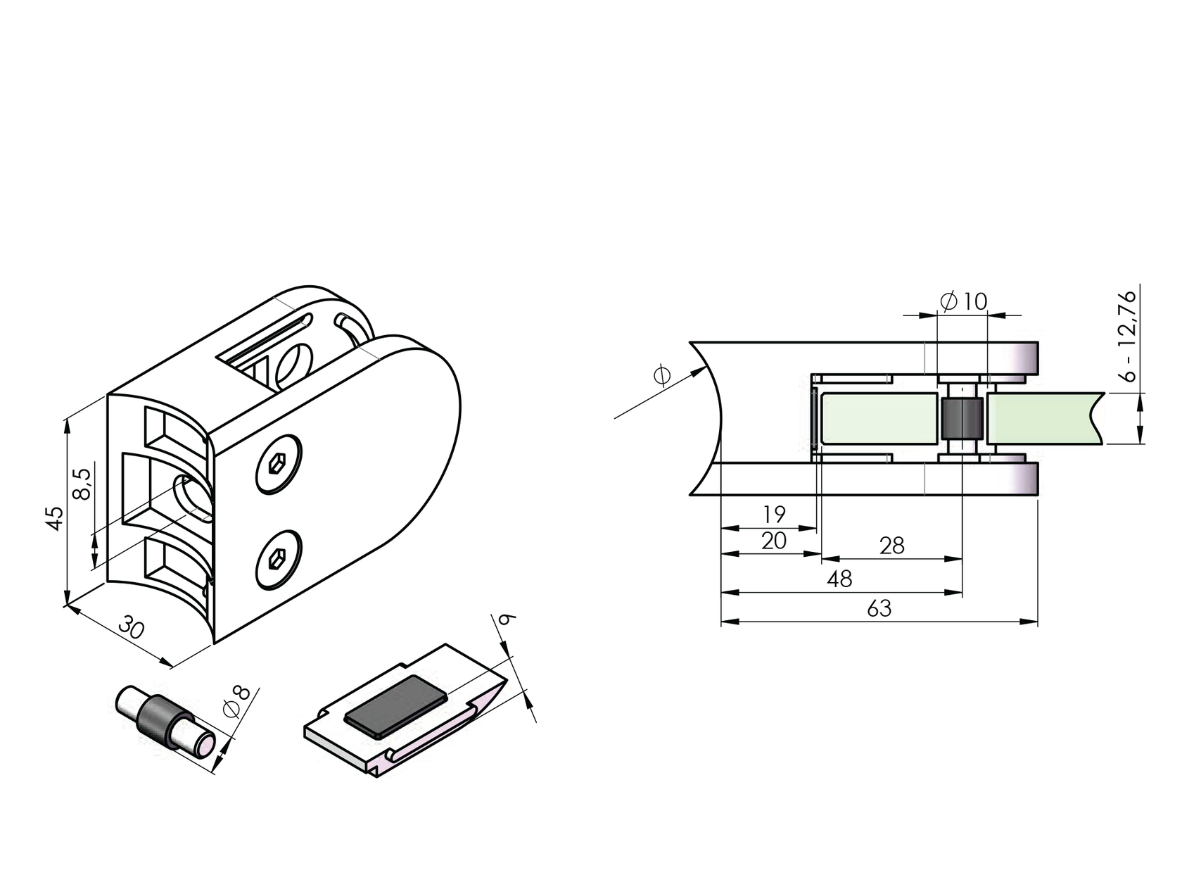 Glass clamp - set