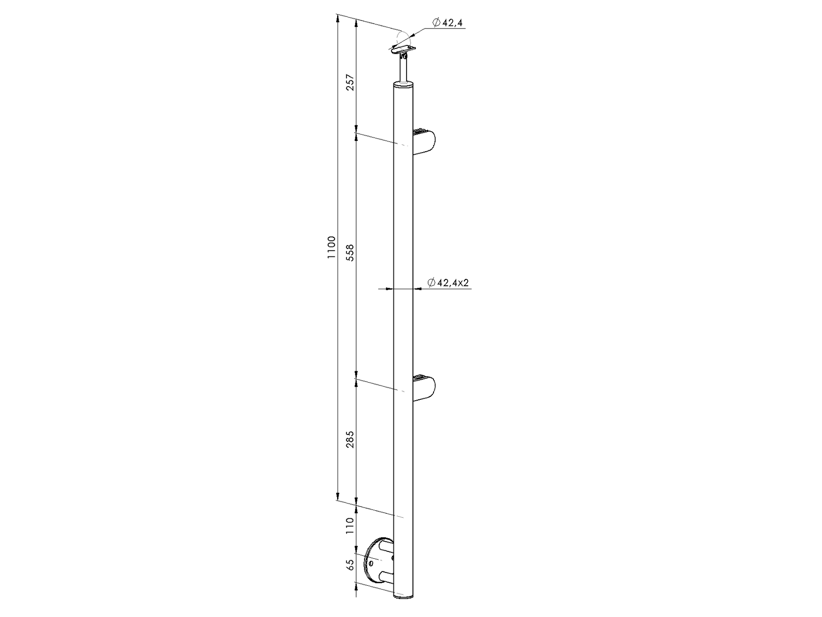Stainless steel pole, BK-stairs, right AISI304, D4