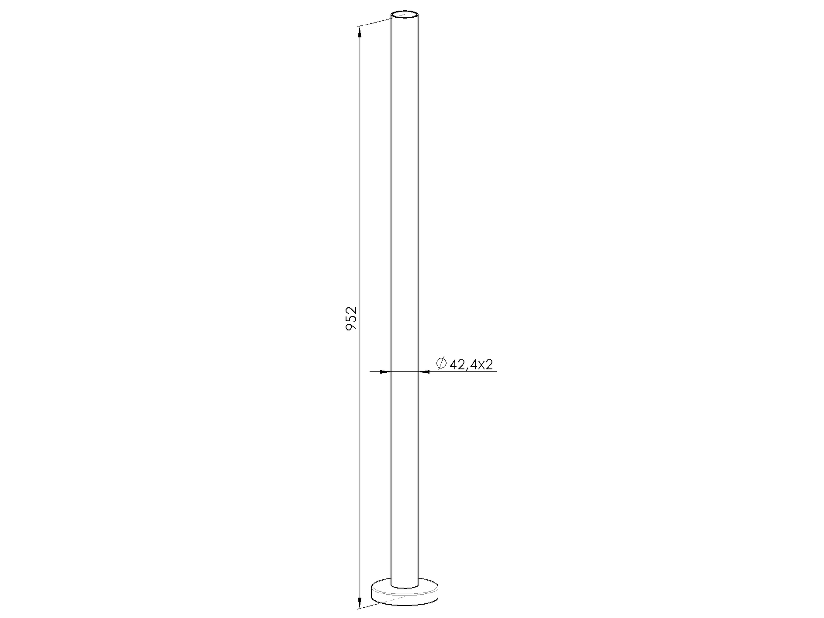 Stainless steel pole, VK-straight AISI316, D42,4/H
