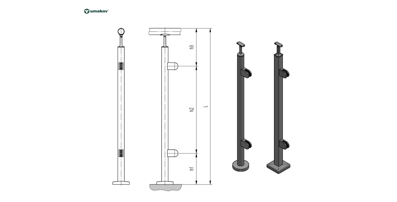 Stainless steel pole, VK-straight AISI316, D42,4/2