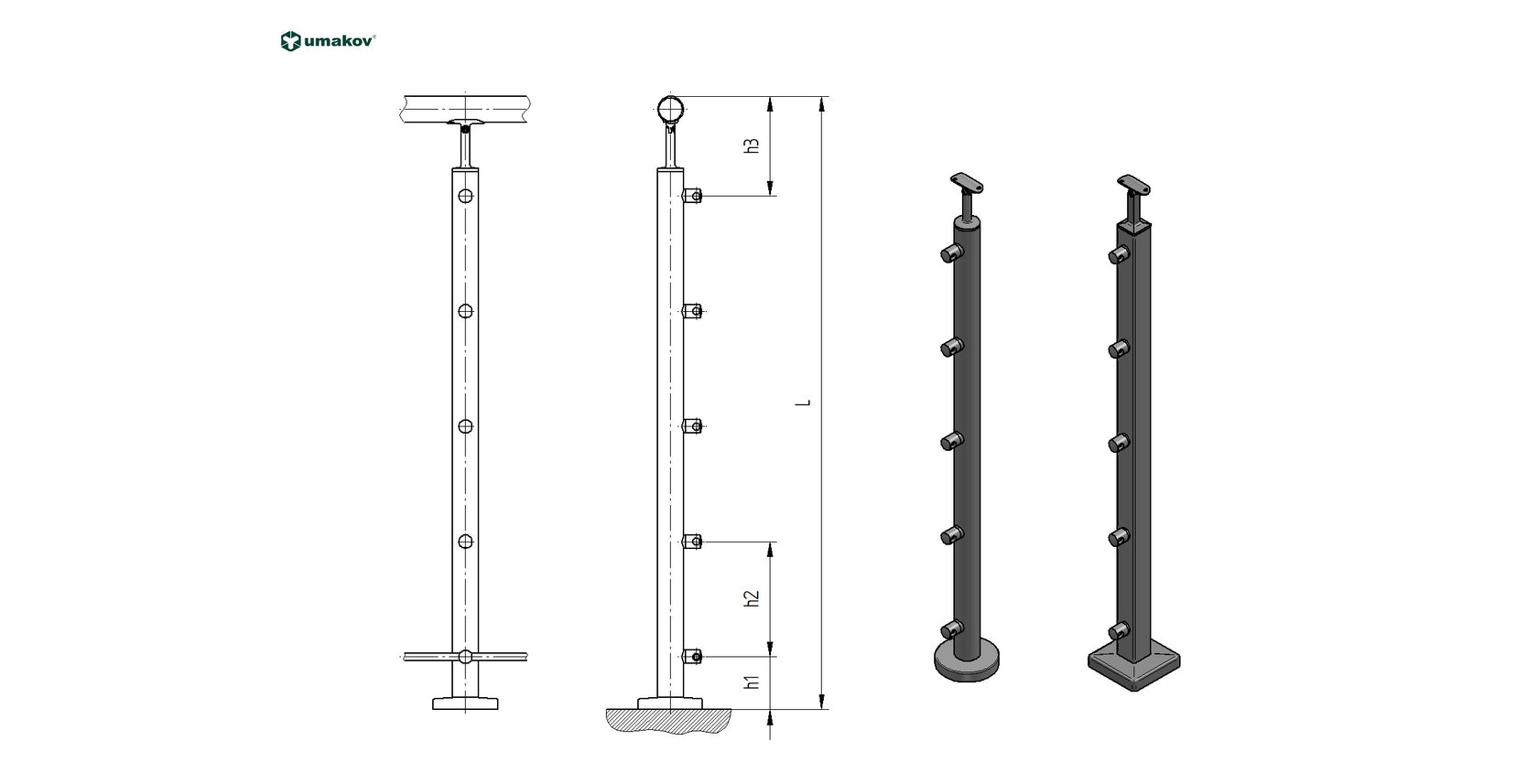 Wooden pole (BEECH) JP 40x40, H1000,VK-Stairs