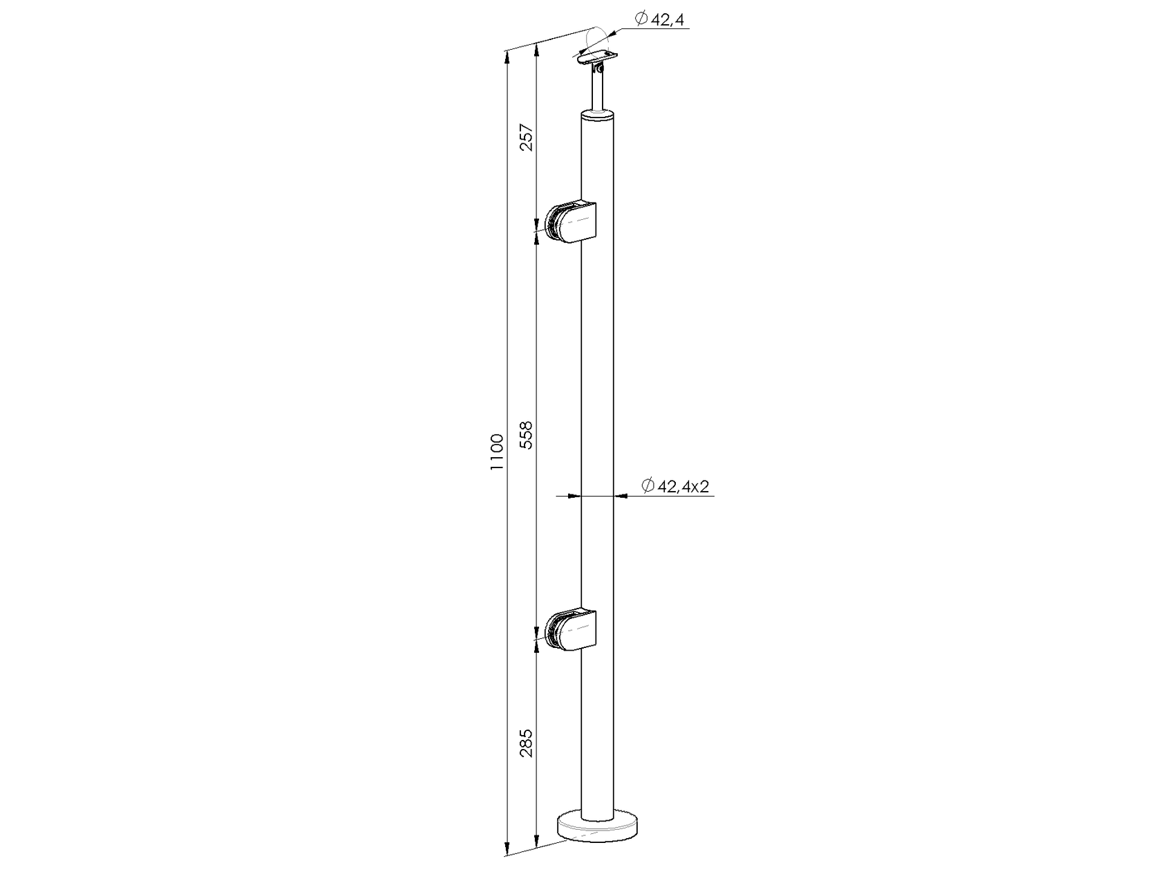 Stainless steel pole, VK-staircase, left AISI304,