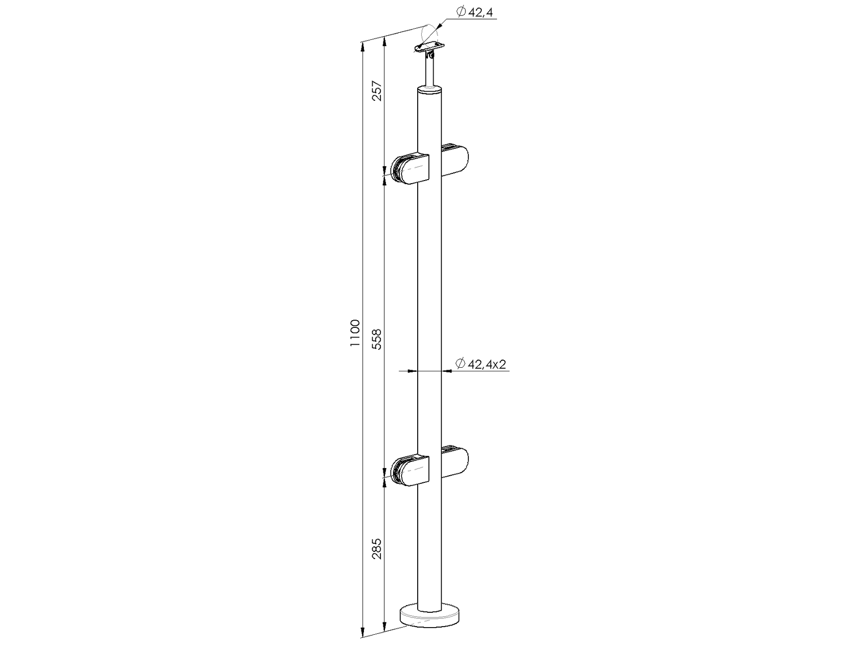 Stainless steel pole, VK-staircase, AISI304, D42,4