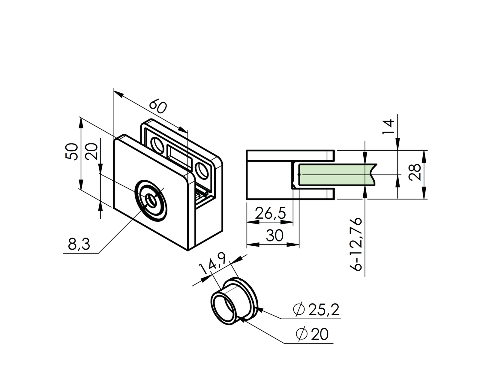 One-sided off-axis glass holder
