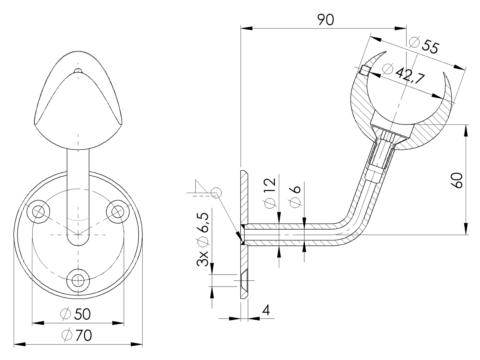 Wall-mounted handrail bracket