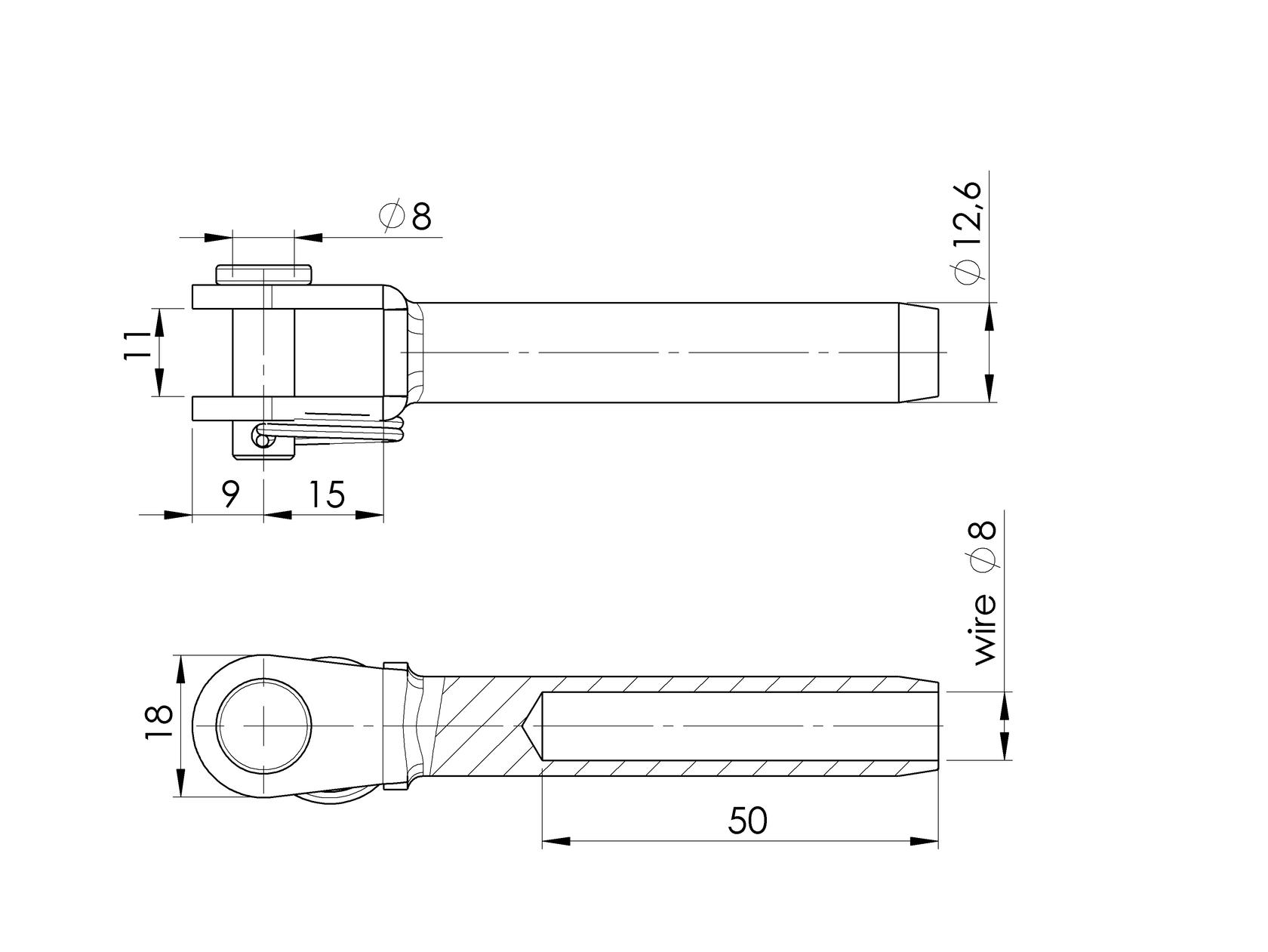 Inox cable clamp AISI316, d8mm