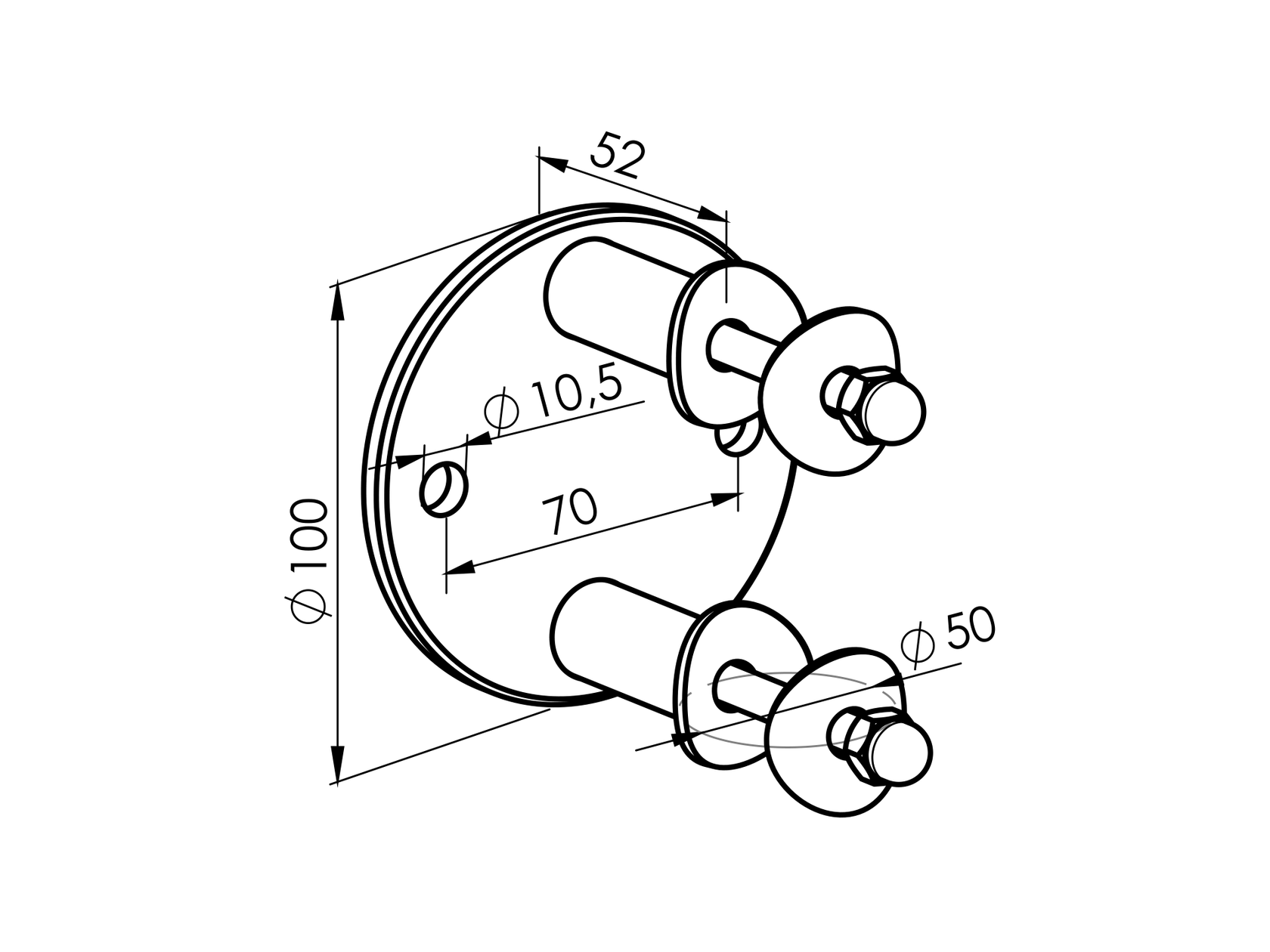 Pole side anchoring for montage AISI304, D100/d42,