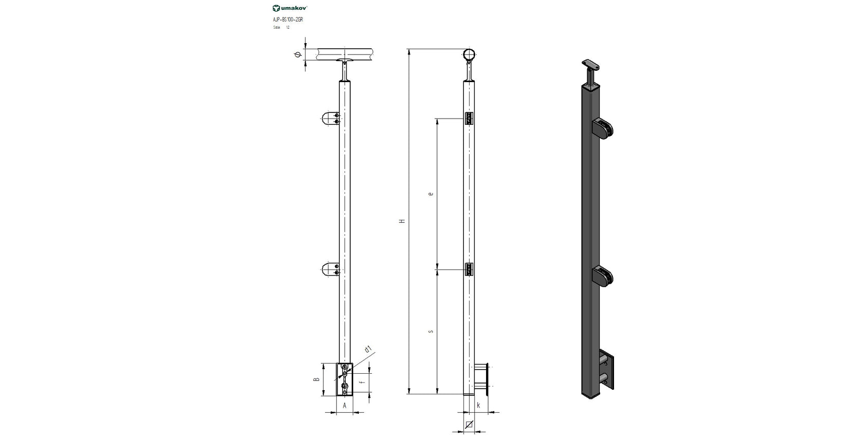 Inox pole JP, BS, right AISI304, 40x40x2/2xmodel22