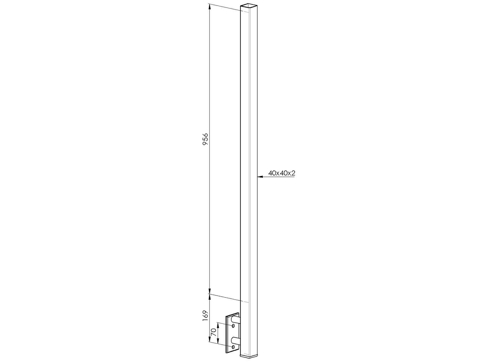 Stainless steel pole, BK-straight AISI304, D40x40