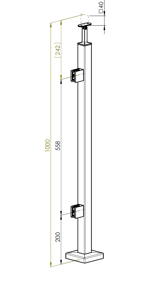 Stainless steel pole, VK-straight, left AISI304, 4