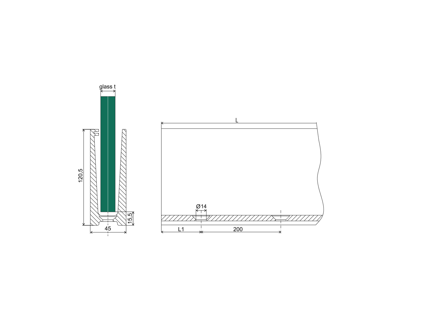 Aluminium profile -top mounting