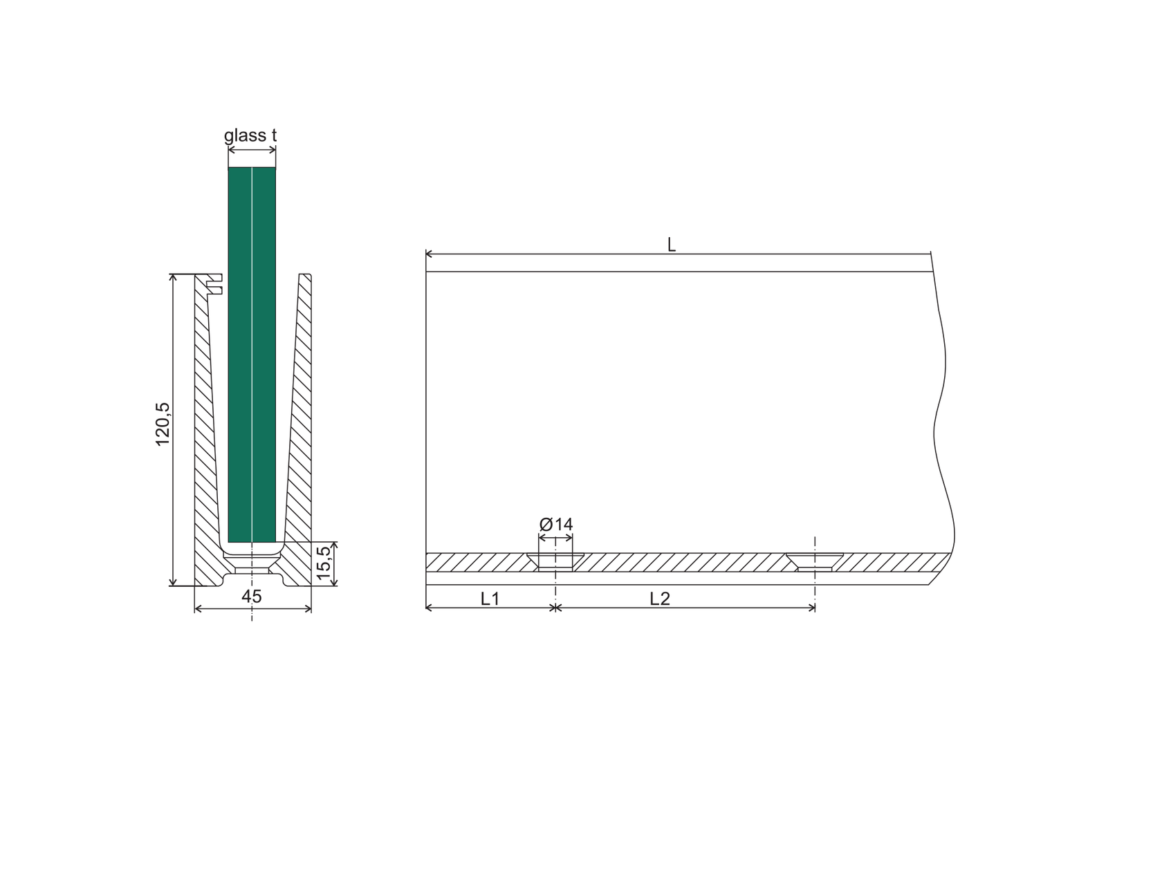 Aluminum profile for glass