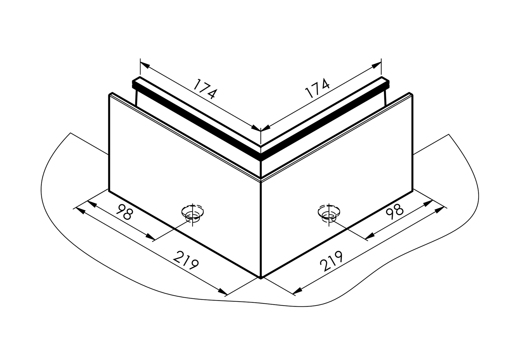 Aluminum profile for glass AL/INOX effect/Satin L1