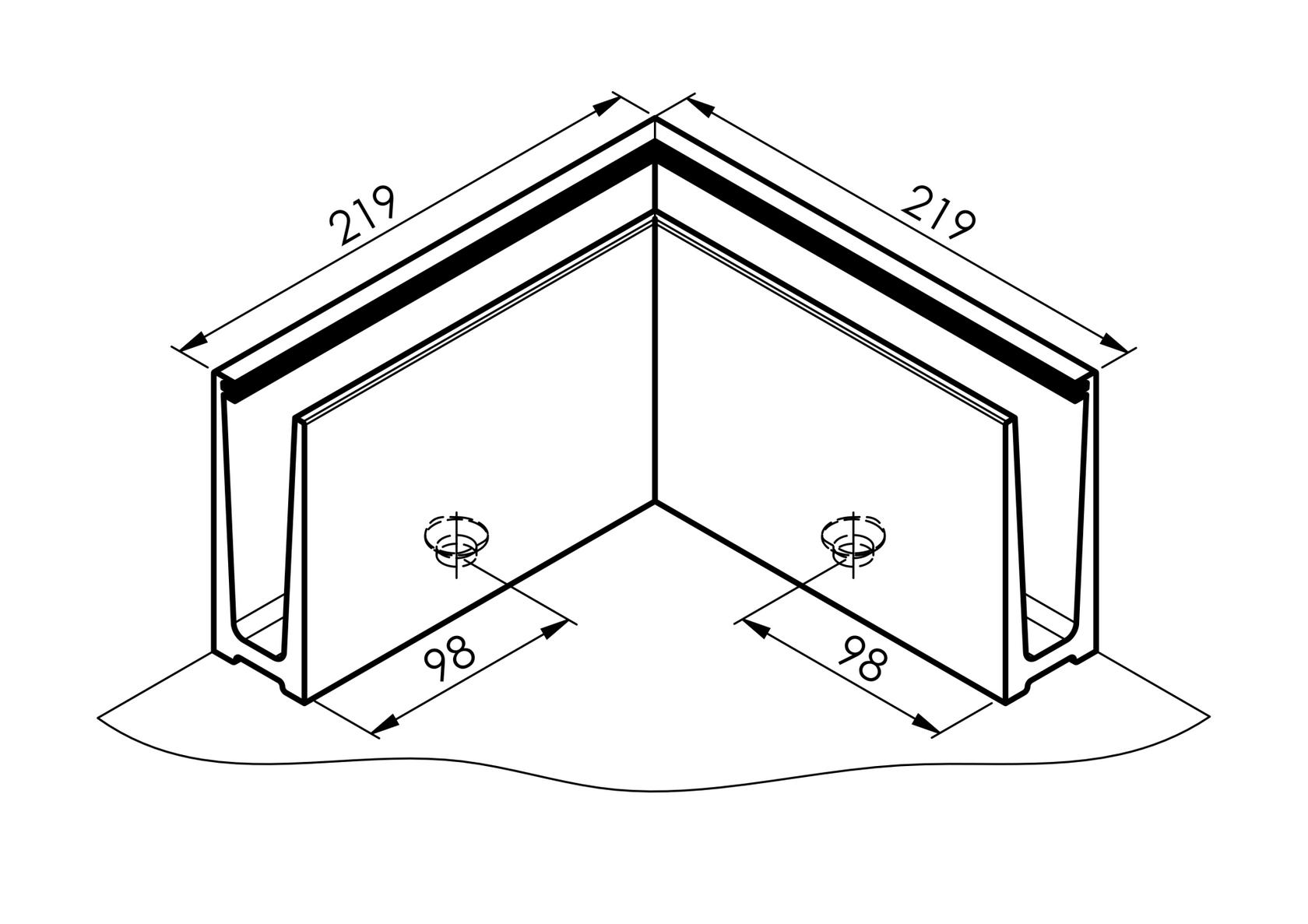 Aluminum profile for glass AL/INOX effect/Satin L1
