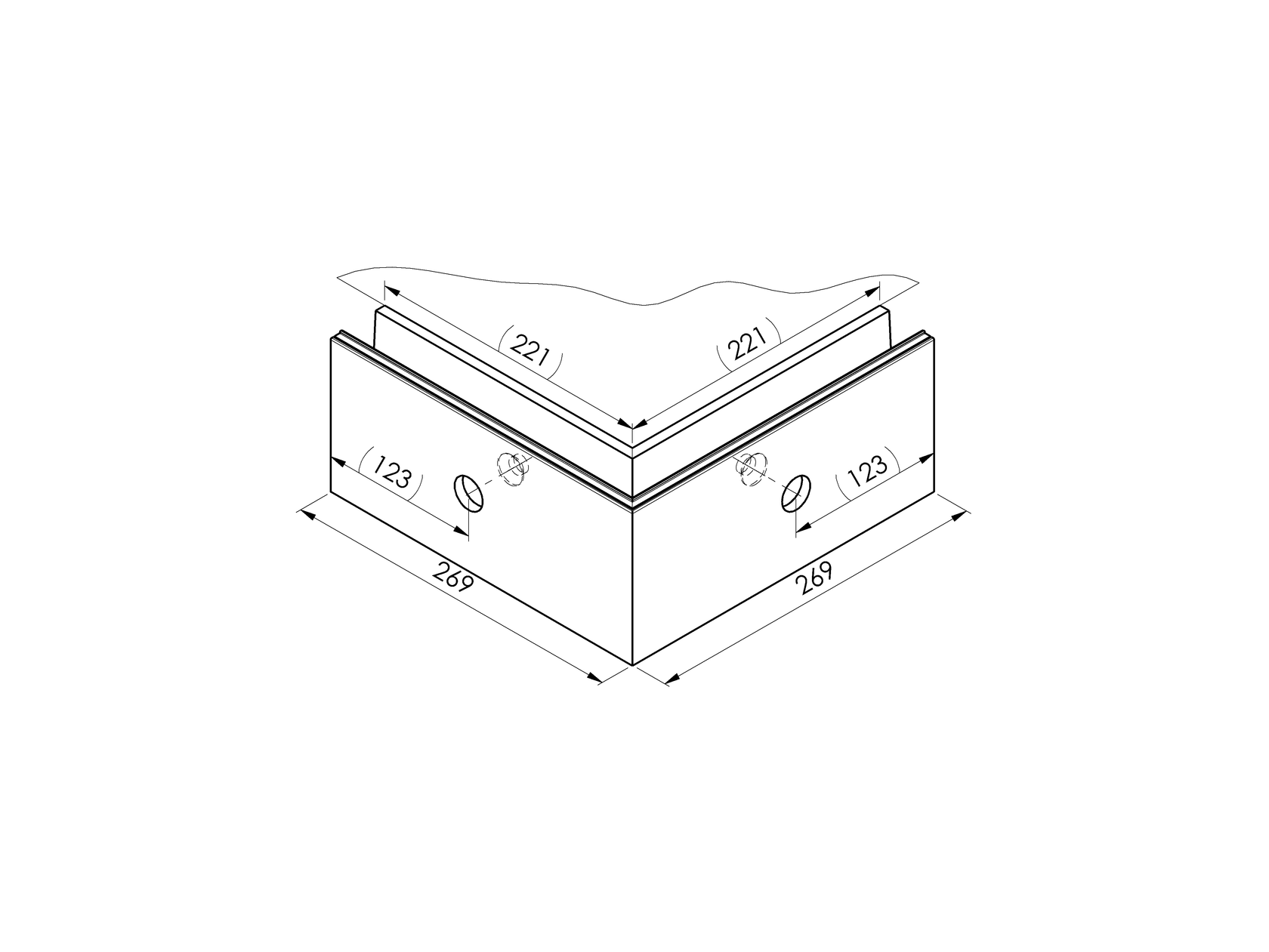 AL profile, side mounting, 90°conector AL/ELOX/Sat