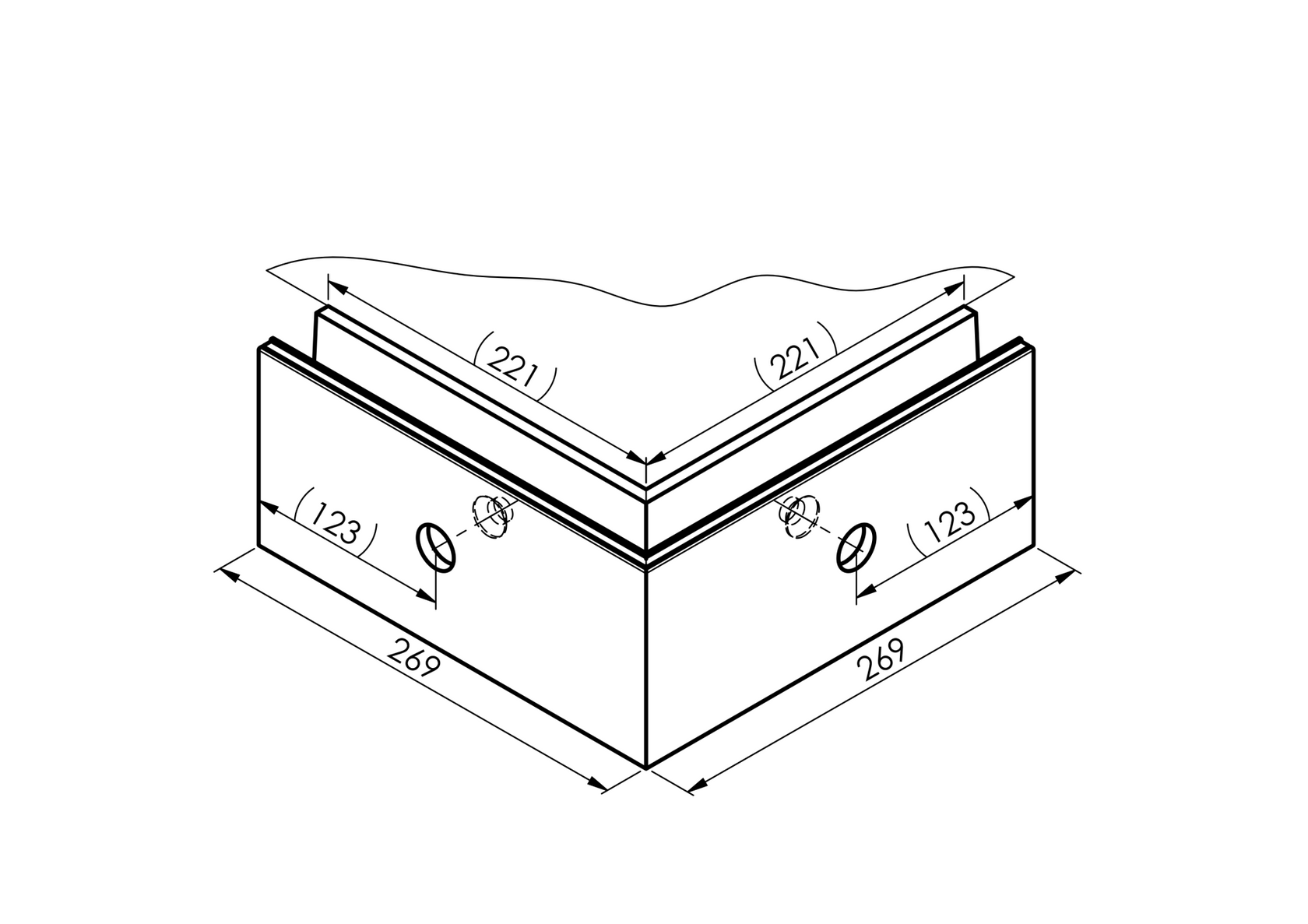 AL profile,  side mount- 90°conector AL/ELOX/Satin