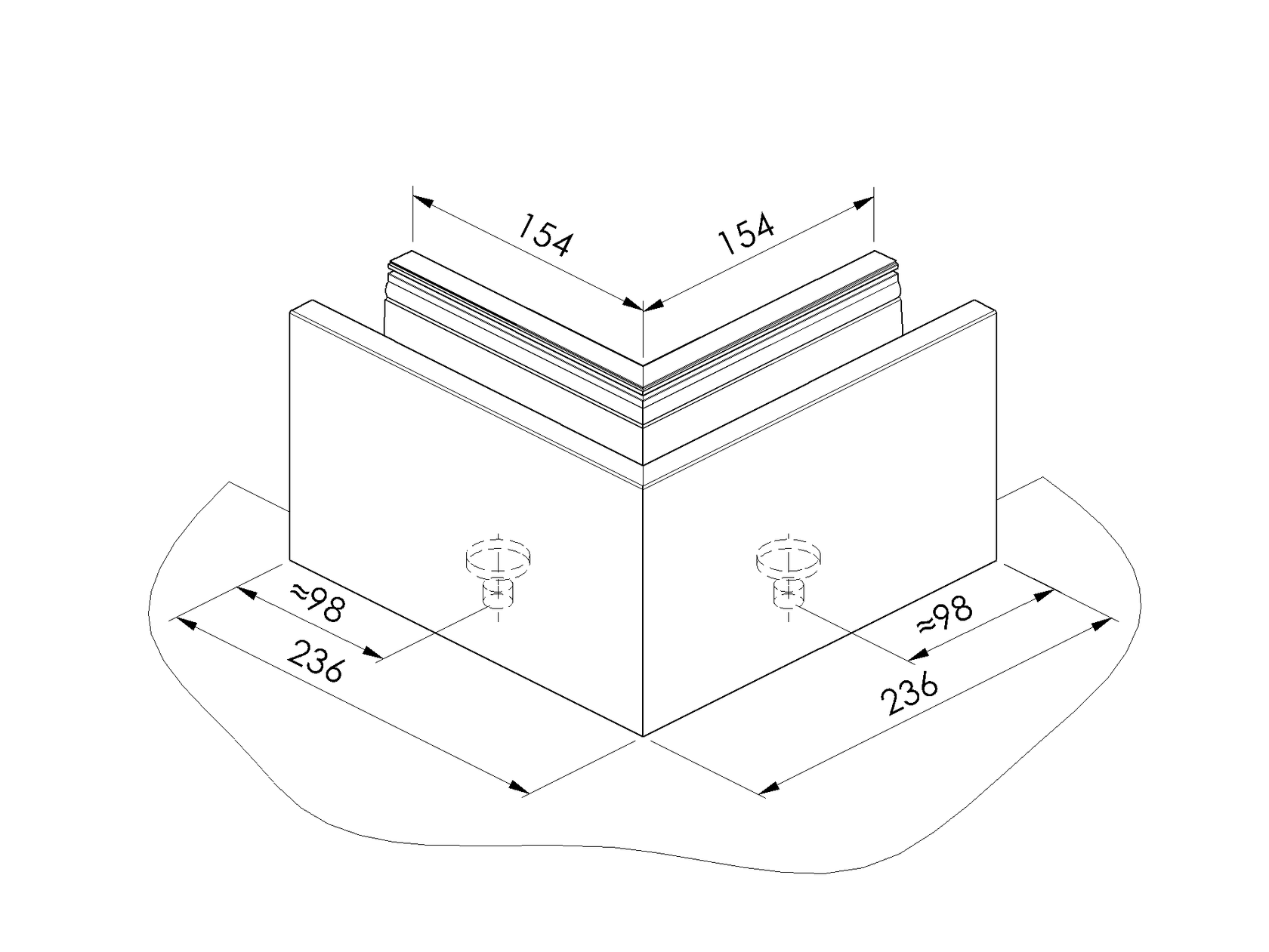 AL. profile, top mount  90° IN corner AL/ELOX/Sati