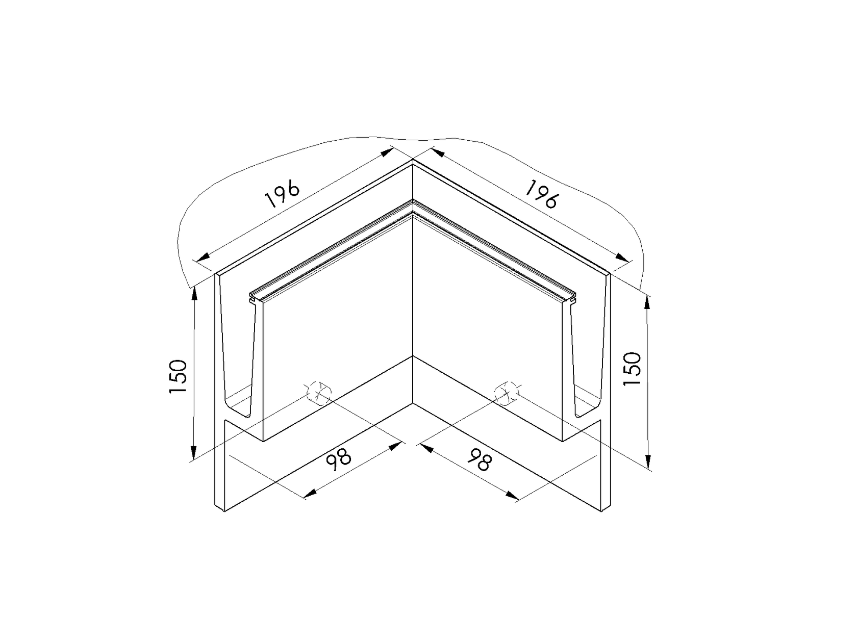 AL profile,  side mount- 90°conector AL/ELOX