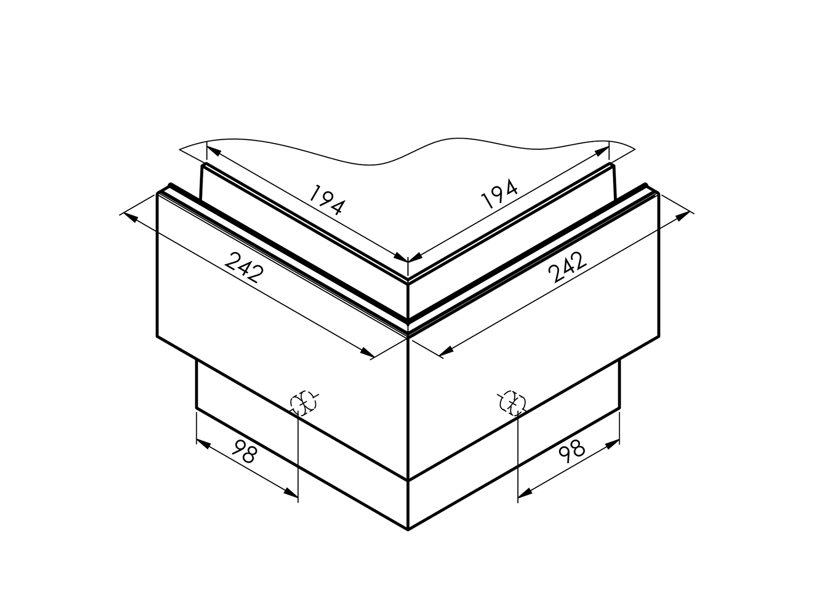 AL profile,  side mount- 90°conector AL/ELOX
