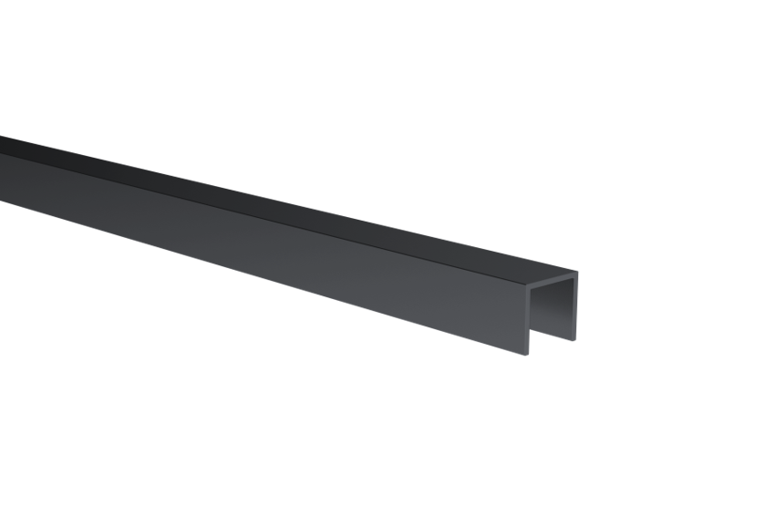 U-shaped aluminium glazing profile 20x20x2mm for 10–12mm glass, black anodised