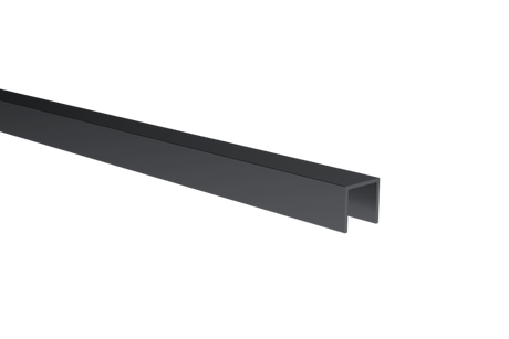 U-shaped aluminium glazing profile 20x20x2mm for 10–12mm glass, black anodised